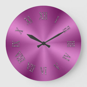 Grande Horloge Ronde Bright Pink Metallic Clock with Roman Numbers