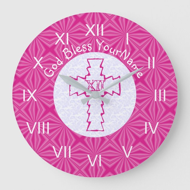 Grande Horloge Ronde Bright Pink Zig Zag Cross on Hot Pink and White (Recto)