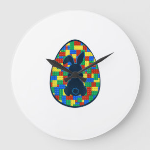 Grande Horloge Ronde Briques de construction Lapin de Pâques Garçons Fi