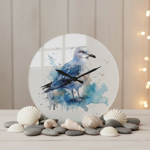 Grande Horloge Ronde Brise océanique : Aquarelle Mouette