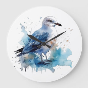 Grande Horloge Ronde Brise Océanique : Goéland à l'aquarelle