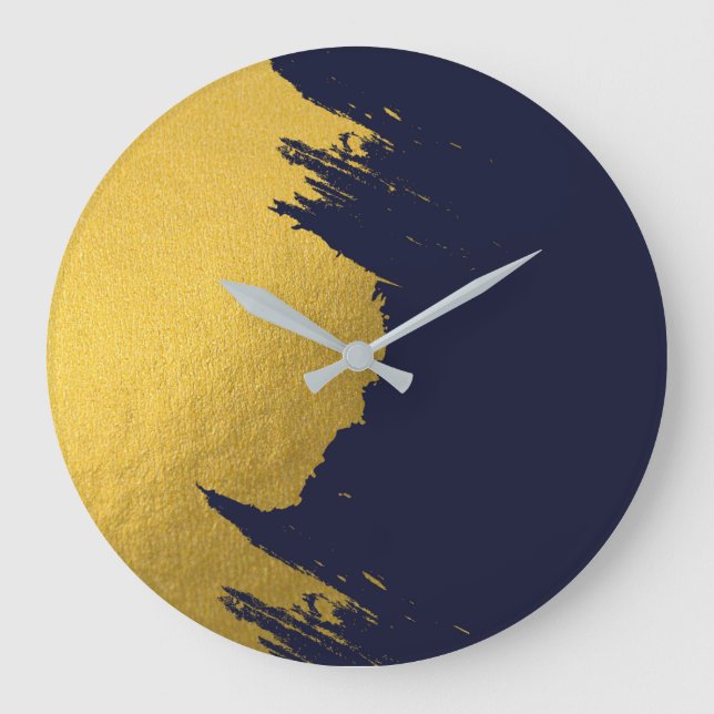Grande Horloge Ronde Brochures Faux Gold avec Arrière - plan bleu marin (Recto)