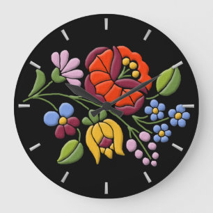 Grande Horloge Ronde Broderie de Kalocsa - art populaire hongrois