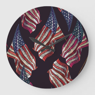 Grande Horloge Ronde Broderie du drapeau américain : motif patriotique.