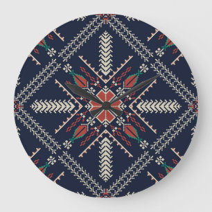 Grande Horloge Ronde Broderie palestinienne : Conception Motif traditio