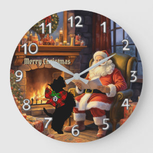 Grande Horloge Ronde Brodie Scottie Chien & Père Noël Noël personnalisé