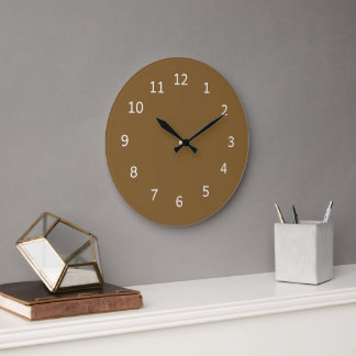 Grande Horloge Ronde Bronze Brun Couleur Uni Design Minimaliste Simple