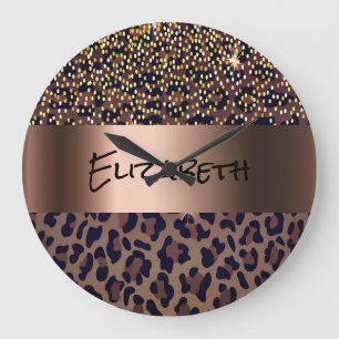 Grande Horloge Ronde Bronze noir léopard