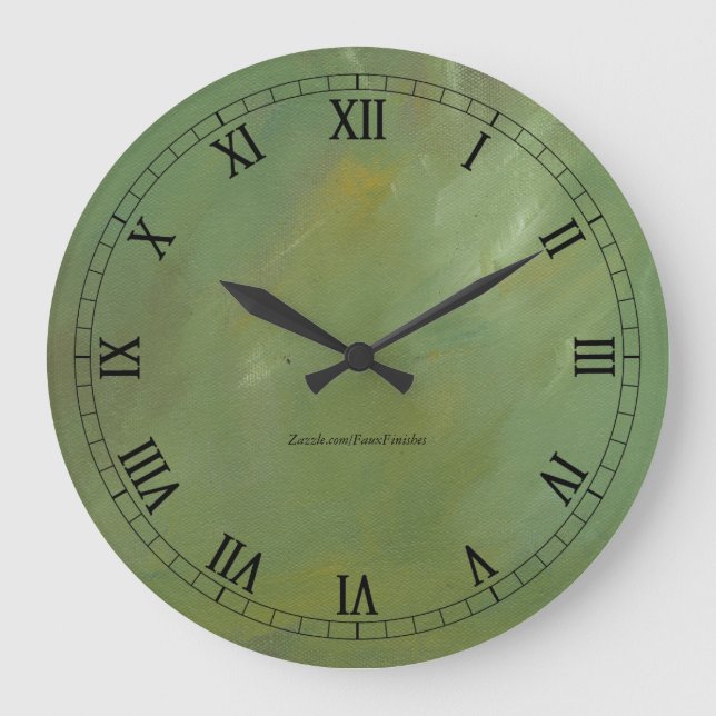 Grande Horloge Ronde Brossé Vert Faux Finish Wallclock Numéros romains (Recto)