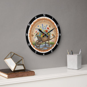 Grande Horloge Ronde Brouette Fleur Sauvage Printemps Patrimoine