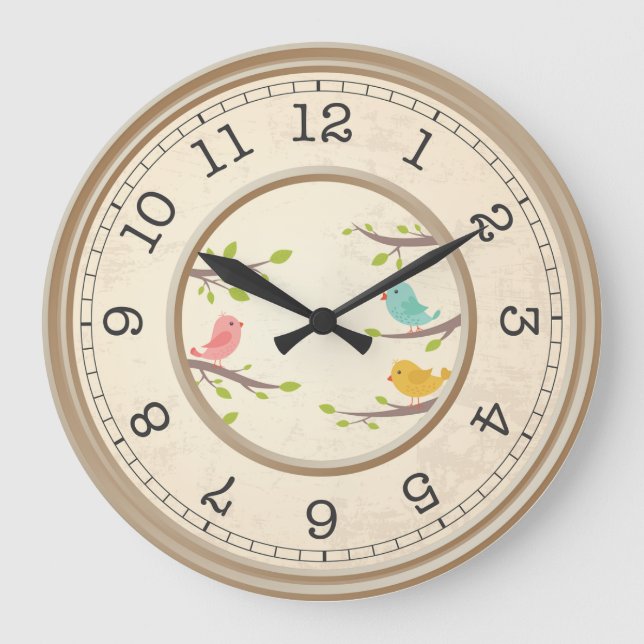 Grande Horloge Ronde Brown Clock avec Birds (Recto)