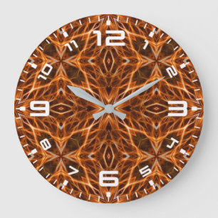 Grande Horloge Ronde Brown Kaleidoscope Mandala Motif