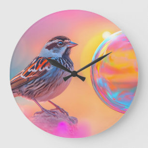Grande Horloge Ronde Bruant coloré et bulle arc-en-ciel