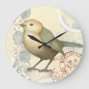 Grande Horloge Ronde Bruant jaune et vert sur Arrière - plan Vintage