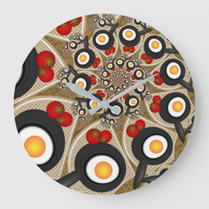 Grande Horloge Ronde Brunch Fractal Art Drôle Nourriture, Tomates, Oeuf