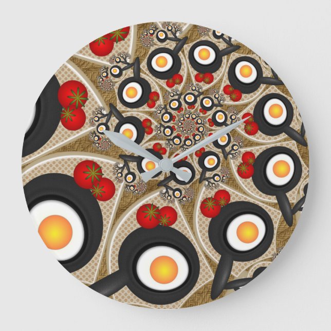 Grande Horloge Ronde Brunch Fractal Art Drôle Nourriture, Tomates, Oeuf (Recto)