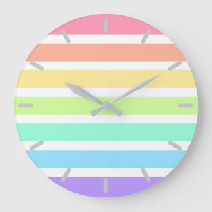 Grande Horloge Ronde Bubblegum arc-en-ciel et bandes blanches
