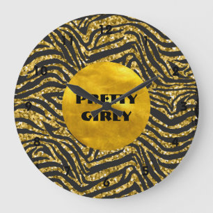 Grande Horloge Ronde Budget Joli Faux Parties scintillant or Foil Glam