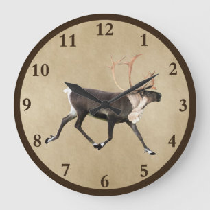 Grande Horloge Ronde Bull Caribou (Reindeer) Sur Ancien Papier