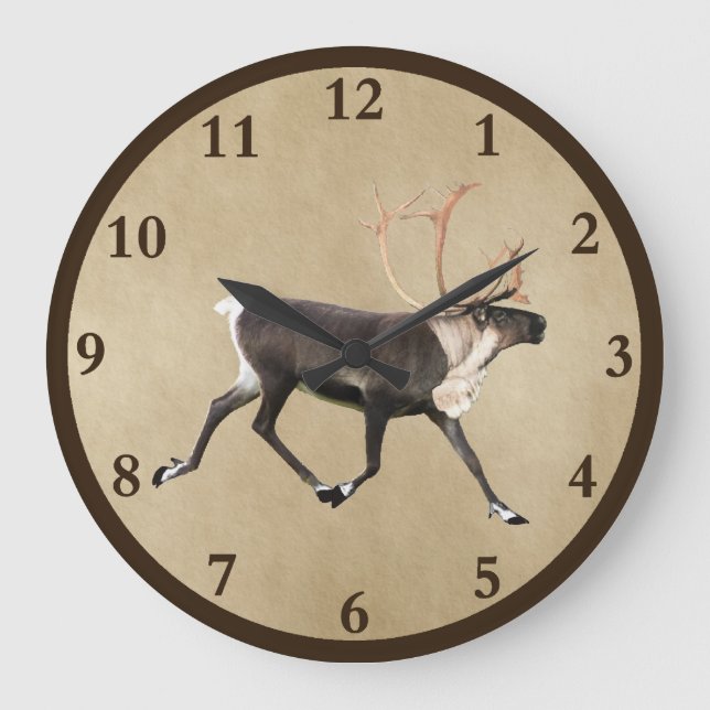 Grande Horloge Ronde Bull Caribou (Reindeer) Sur Ancien Papier (Recto)