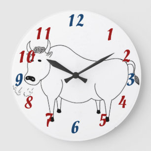 Grande Horloge Ronde Bull Folk Art Clock