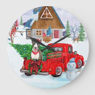 Grande Horloge Ronde Bull Terrier chien dans la livraison de Noël Camio