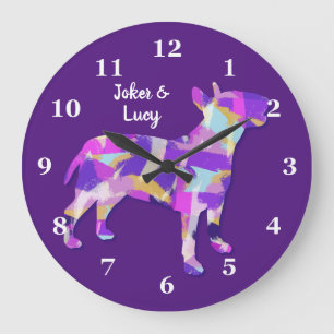 Grande Horloge Ronde Bull Terrier Chien Silhouette mou pourpre PY&B