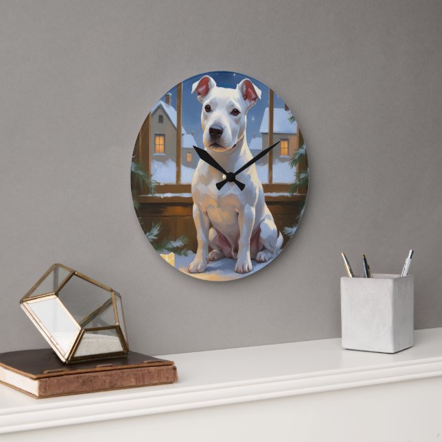 Grande Horloge Ronde Bull Terrier with Christmas Lights Holiday (Bureau)