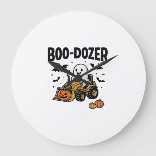 Grande Horloge Ronde Bulldozer fantôme de Halloween Boo-Dozer Design_1