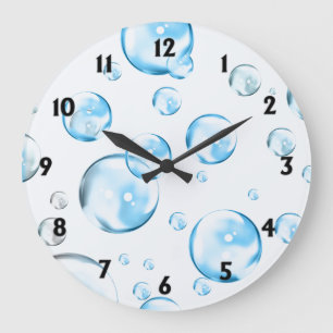 Grande Horloge Ronde Bulles bleues avec chiffres noirs