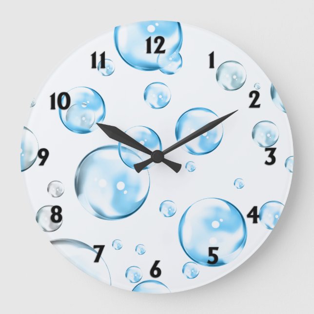 Grande Horloge Ronde Bulles bleues avec chiffres noirs (Recto)