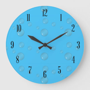 Grande Horloge Ronde Bulles d'eau bleu avec des chiffres