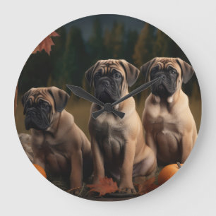 Grande Horloge Ronde Bullmastiff Chiot Automne Citrouille de plaisir