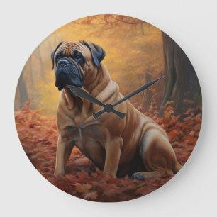 Grande Horloge Ronde Bullmastiff en automne Feuilles automne Inspire