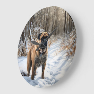 Grande Horloge Ronde Bullmastiff Qu'il neige Noël