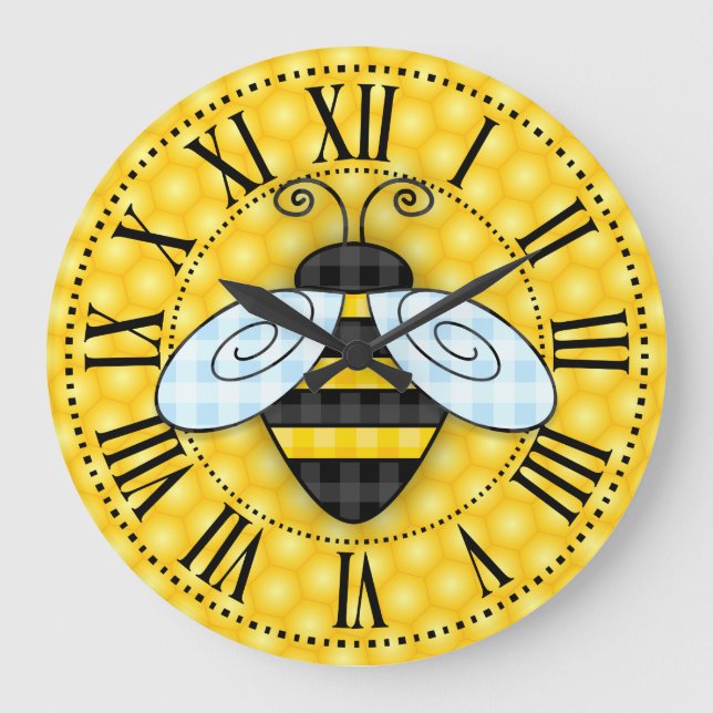 Grande Horloge Ronde Bumblebee et Honeycomb Icon Sans texte (Recto)
