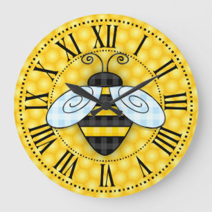 Grande Horloge Ronde Bumblebee et Honeycomb Icon Sans texte