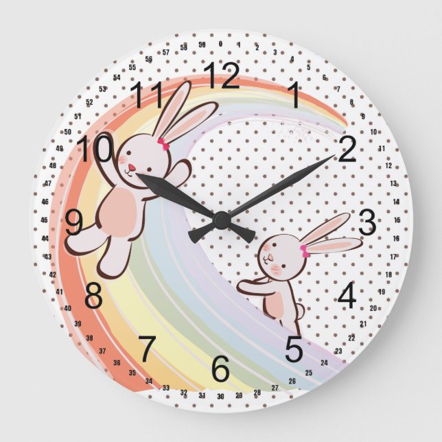 Grande Horloge Ronde Bunnies arc-en-ciel (Recto)