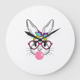 Grande Horloge Ronde Bunny Face Bubble Gum Blowing Glasses Headband Hap