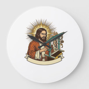 Grande Horloge Ronde Bureau debout Jésus cassé coincé à mi-chemin Humou