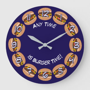 Grande Horloge Ronde Burger Heure & texte propre : Funny Mancave ou Kit