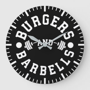 Grande Horloge Ronde Burgers et Barbells - Drôle Exercice Motivationnel