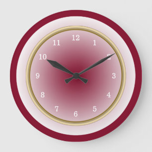 Grande Horloge Ronde Burgundy Cool blanc et Faux Gold Trim