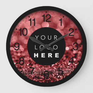 Grande Horloge Ronde Burgundy Maroon Parties scintillant Logo personnal