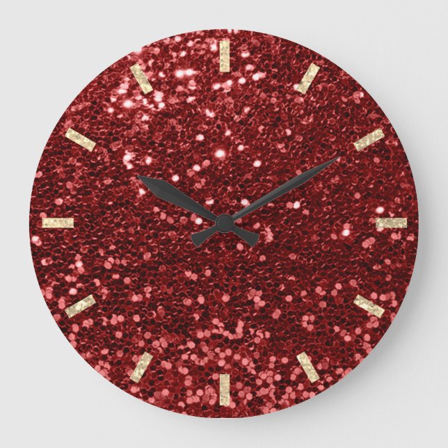 Grande Horloge Ronde Burgundy Maroon Red Sparkly Faux Glitter Gold (Recto)