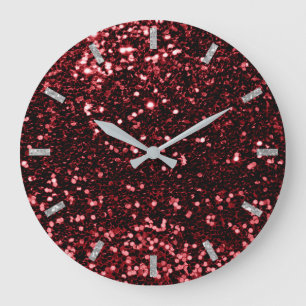 Grande Horloge Ronde Burgundy Rouge rubis Faux Parties scintillant Gray