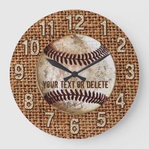 Grande Horloge Ronde Burlap Vintage Baseball Clock avec votre texte