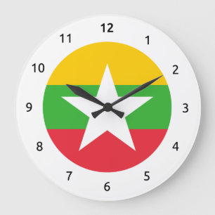 Grande Horloge Ronde Burmese (Myanma) flag Wall Clocks