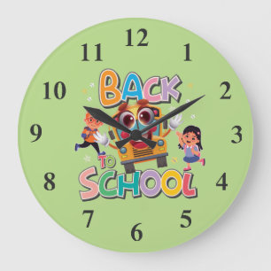 Grande Horloge Ronde Bus Amusant Avec Enfants, Retour À L'École