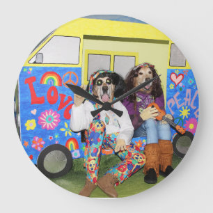 Grande Horloge Ronde Bus Hippie Golden Retriever